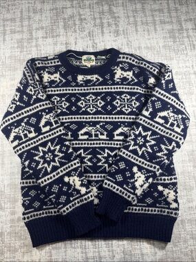 Rare Vintage90’s  Wind-river  Knit sweater Navy blue & White sz L/G 26.5X22.5PTP